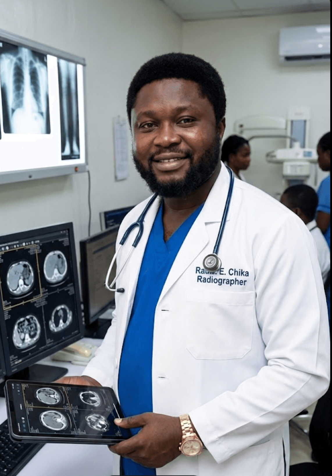 Rad. Ukwuaba Emmanuel Chika, Founder & Lead Radiographer · B. Rad (UNN), Postgraduate Diploma in Medical Ultrasound (Institute of Radiography, RBBN)